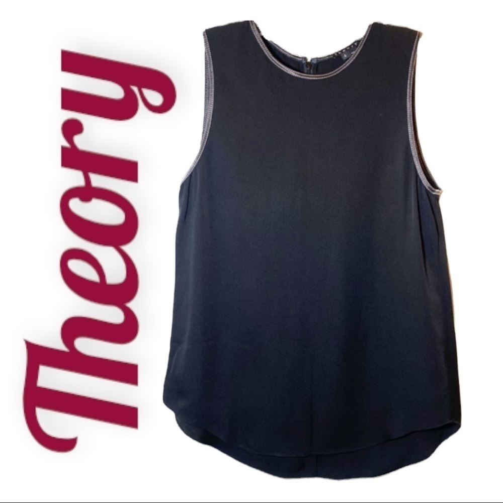 THEORY Bringam 100% Silk Tank With Leather Trim, Size‎ Small